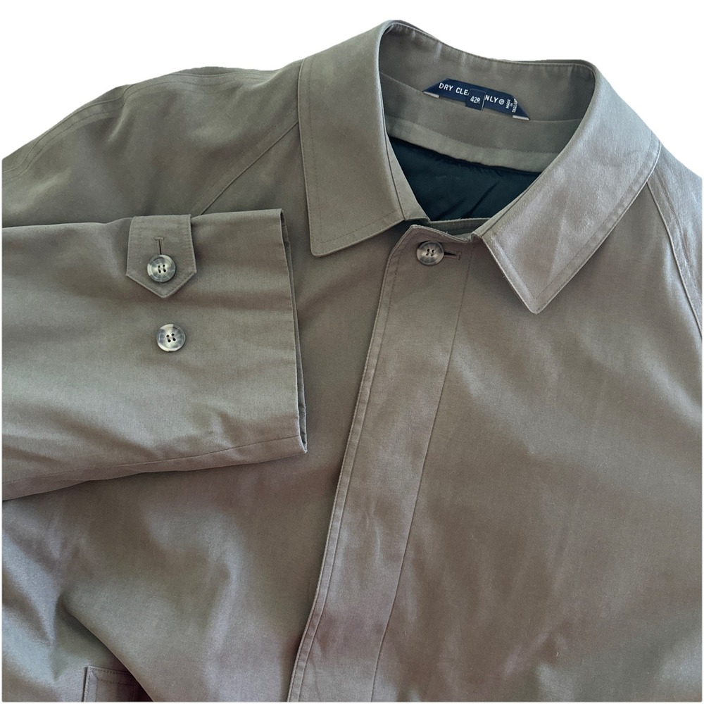 Chaps Trench Coat Mens 42R Taupe Brown Belted Hidden Button‎ Mac Jacket Overcoat